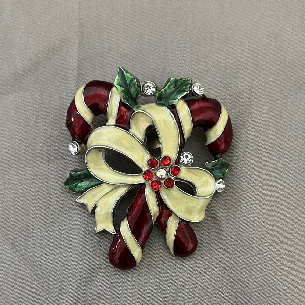 Festive Candy Cane Brooch with Bow